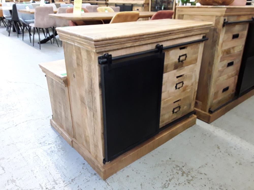 MEUBLE D APPOINT SLIDER MANGUIER 100 CM PORTE COULISSANTE ET 3 TIROIRS