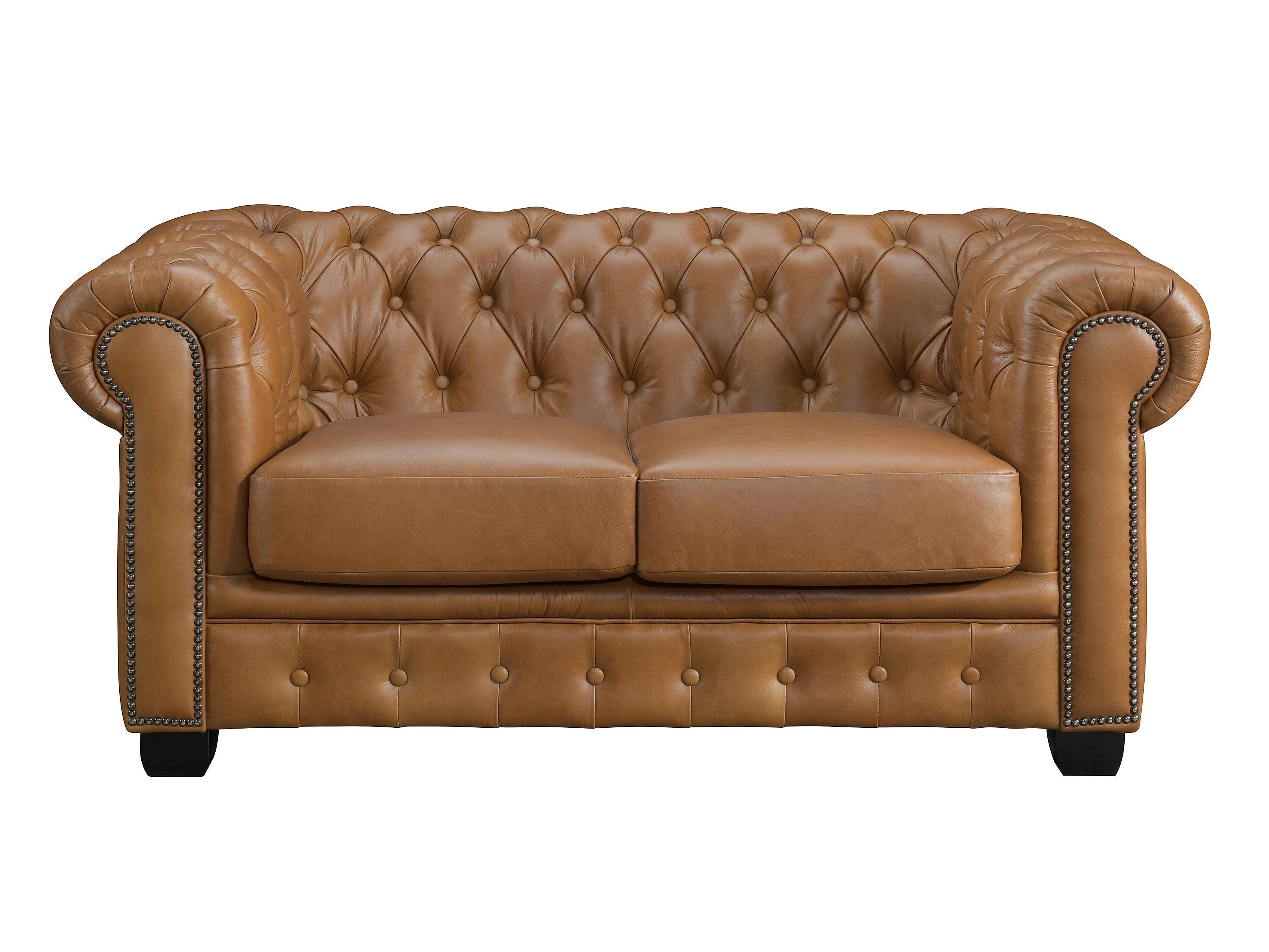 CANAPÉ CHESTERFIELD 2 PLACES  100% CUIR DE BUFFLE PREMIUM - /DESTOCK