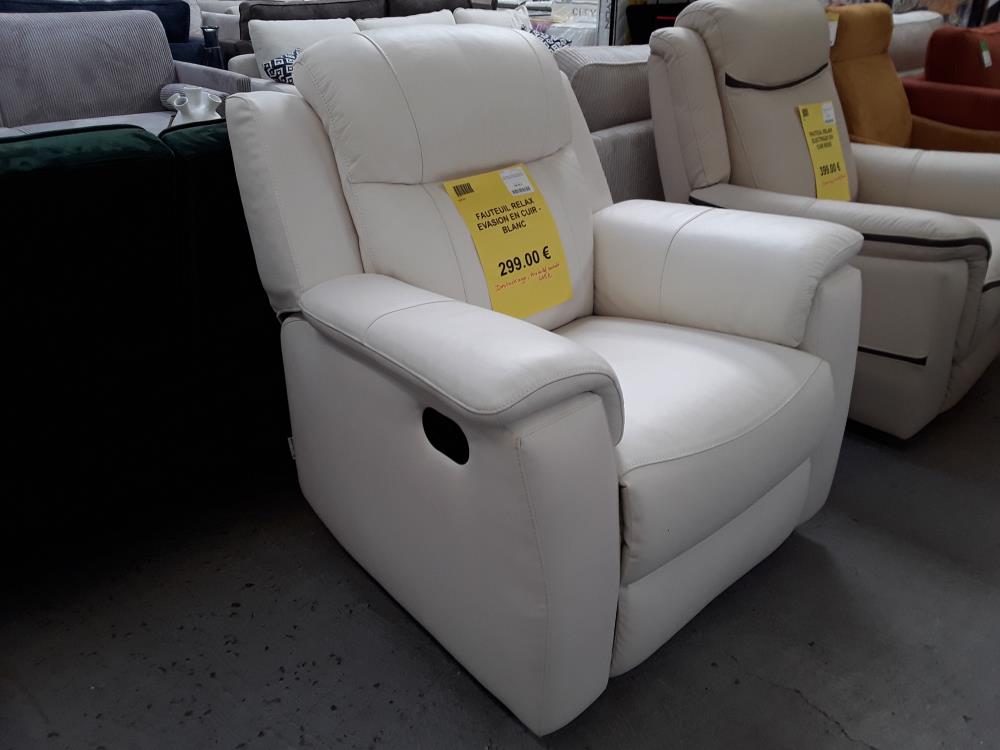 FAUTEUIL RELAX EVASION EN CUIR - BLANC IVOIRE/DESTOCK 