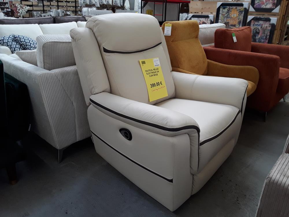 FAUTEUIL RELAX ÉLECTRIQUE EN CUIR BEIGE /DESTOCK 