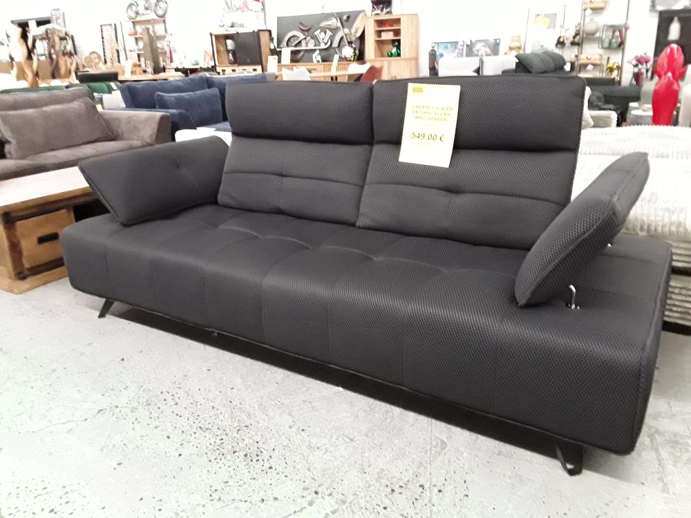  CANAPÉ 3 PLACES EN TISSU 3D GRIS AVEC DOSSIER AVANCE-RECUL /DESTOCK 