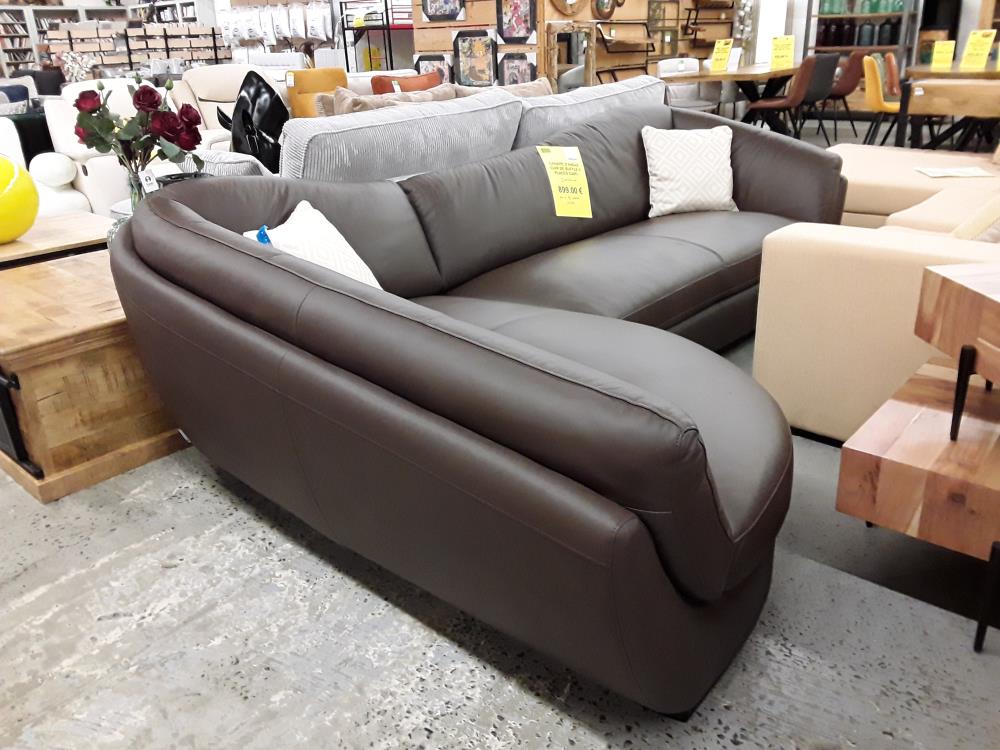 CANAPÉ D'ANGLE CUIR DE BUFFLE 5 PLACES CAIPI - MARRON - ANGLE GAUCHE/DESTOCK 