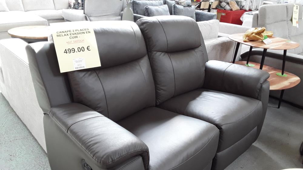 CANAPÉ 2 PLACES RELAX EVASION EN CUIR - MARRON/DESTOCK 
