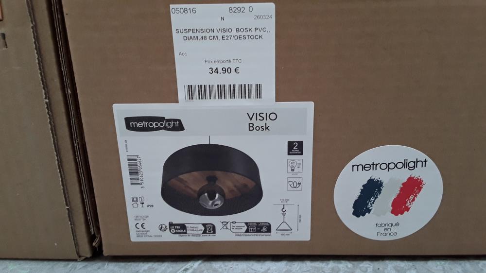 SUSPENSION VISIO  BOSK PVC,, DIAM.48 CM, E27/DESTOCK 