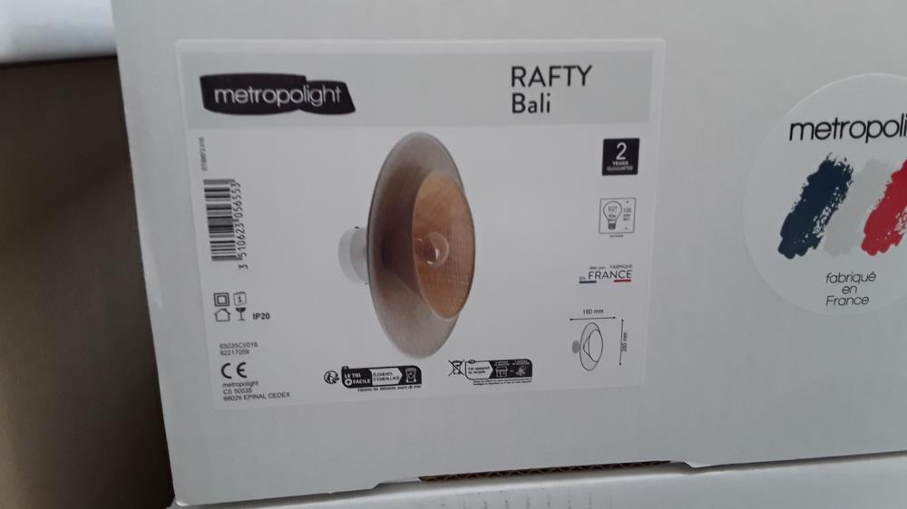 SUSPENSION BALI RAFTY POLYESTER, BEIGE, DIAM.48 CM, E27/DESTOCK 