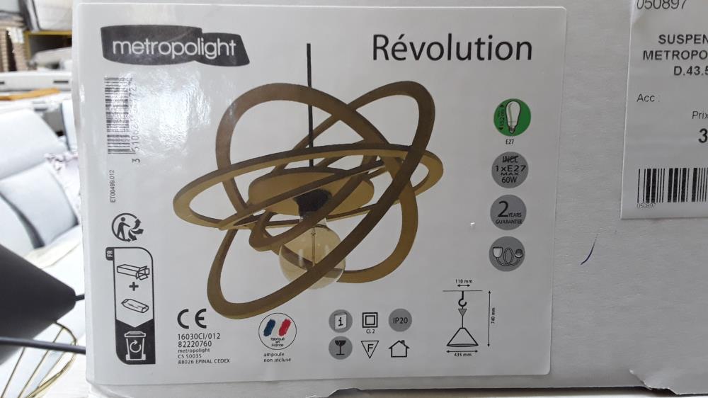 SUSPENSION 1X E27 MDF  METROPOLIGHT REVOLUTION D.43.5 CM/DESTOCK 