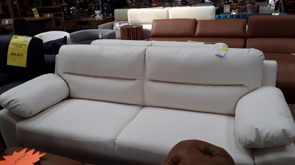 CANAPÉ 3 PLACES MANOA EN SIMILI - BLANC/DESTOCK