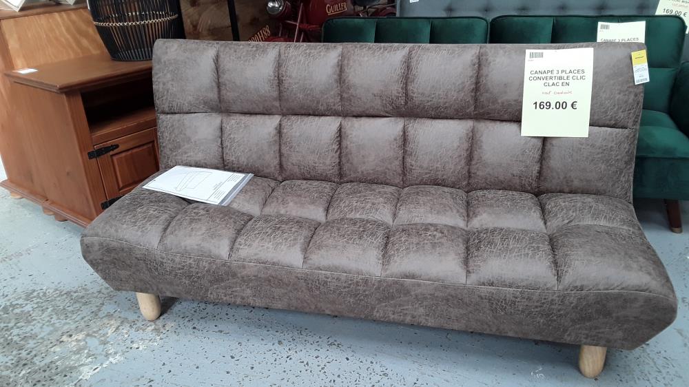 CANAPÉ 3 PLACES CONVERTIBLE CLIC CLAC EN MICROFIBRE VIEILLIE ESTEBAN - MARRON VINTAGE/DESTOCK 