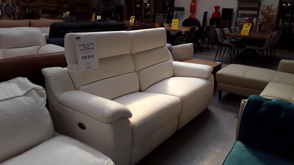 CANAPÉ 3 PLACES RELAX ÉLECTRIQUE EN CUIR BLANC ARENA III/DESTOCK  