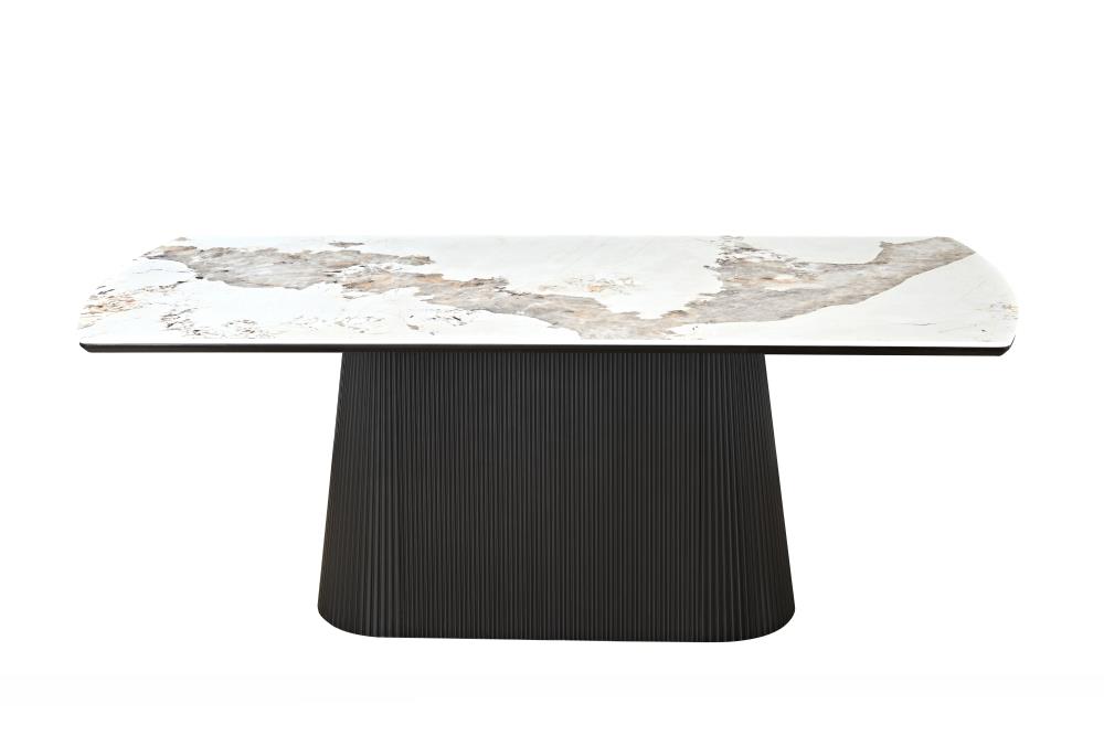 TABLE A MANGER PLATEAU CERAMIQUE PANDORA PIED CENTRAL MDF NOIR MATE  
