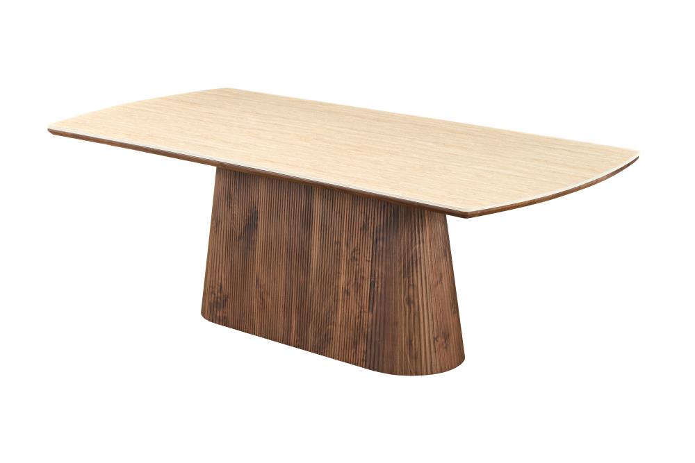 TABLE A MANGER VERMONT  PLATEAU CERAMIQUE TRAVERTIN PIED CENTRAL MDF NOYER  