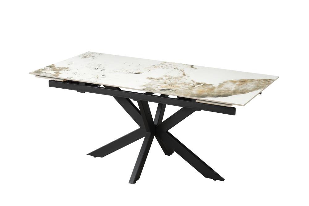 TABLE A MANGER GEODE EXTENSIBLE PLATEAU CERAMIQUE  PIED CENTRAL METAL NOIR SABLE 