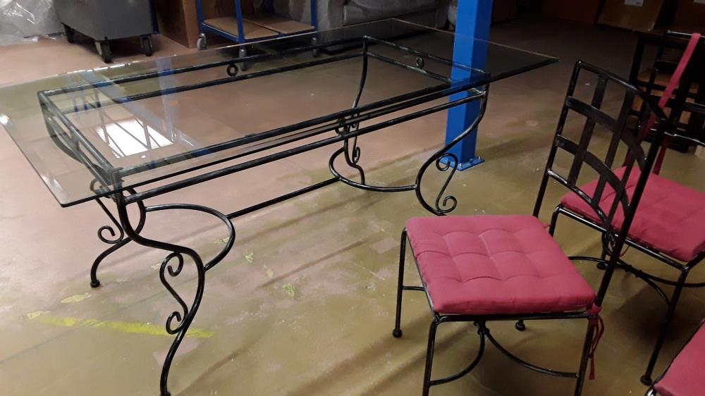 TABLE VERRE FER FORGE + 6 CHAISES