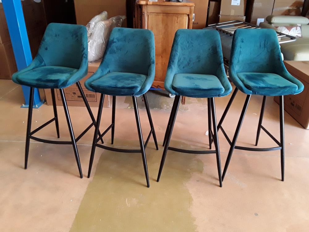 LOT DE 4 TABOURETS TISSU VERT
