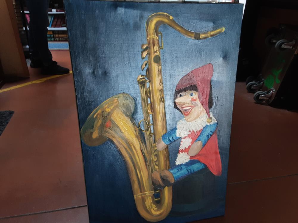 PEINTURE CLOWN SAXOPHONE SIGNÉ MF BOURY 