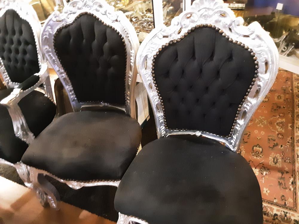 CHAISE ARGENTÉ TISSUS NOIR