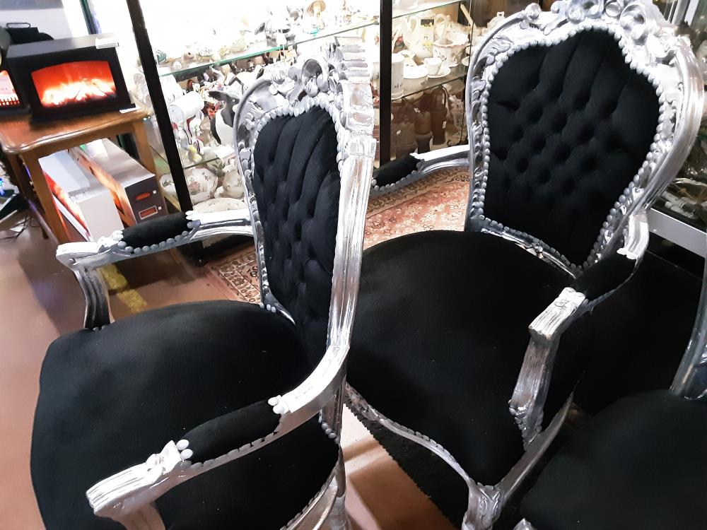 FAUTEUIL ARGENTÉ TISSUS NOIR