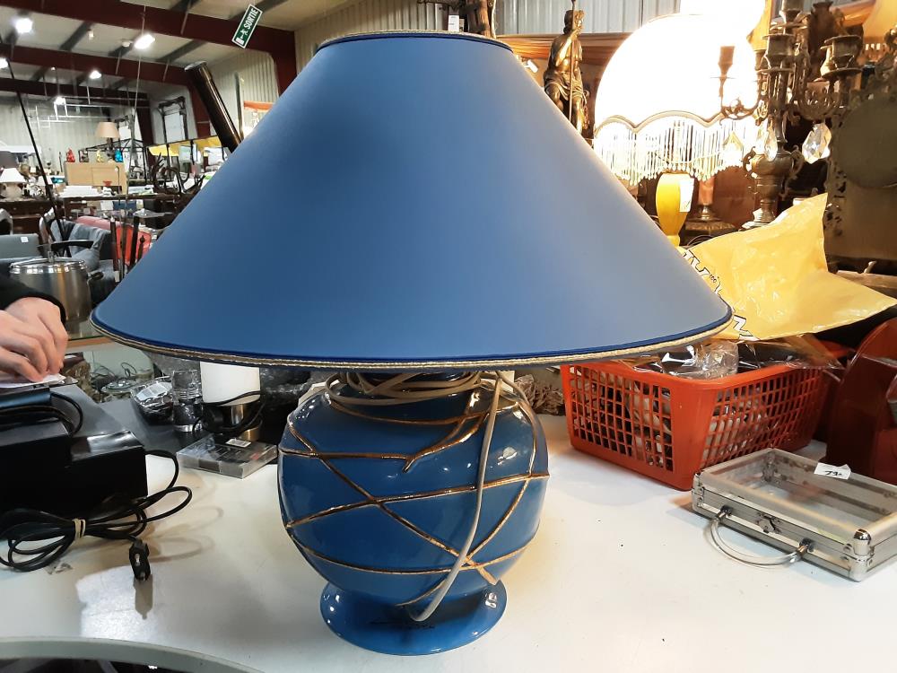 LAMPE BLEUE DORÉ LONGWY