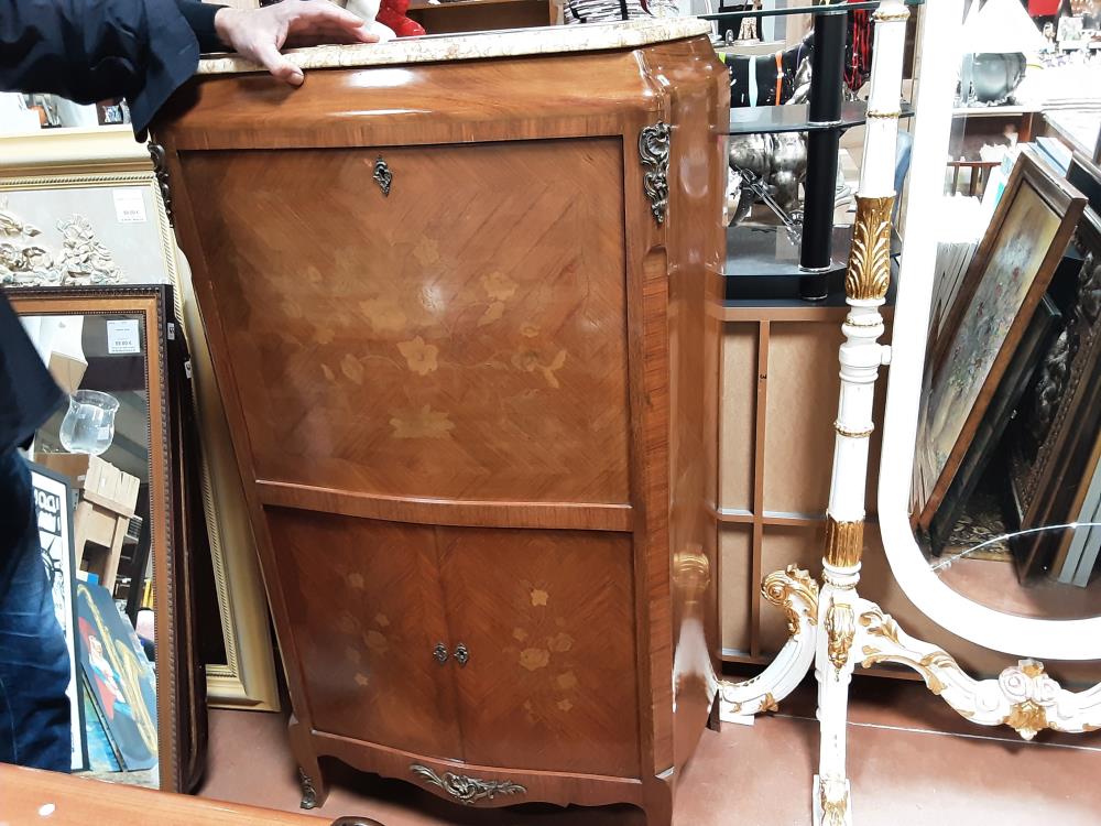 SECRETAIRE MARQUETÉ MARBRE 1P 2T + CLEF