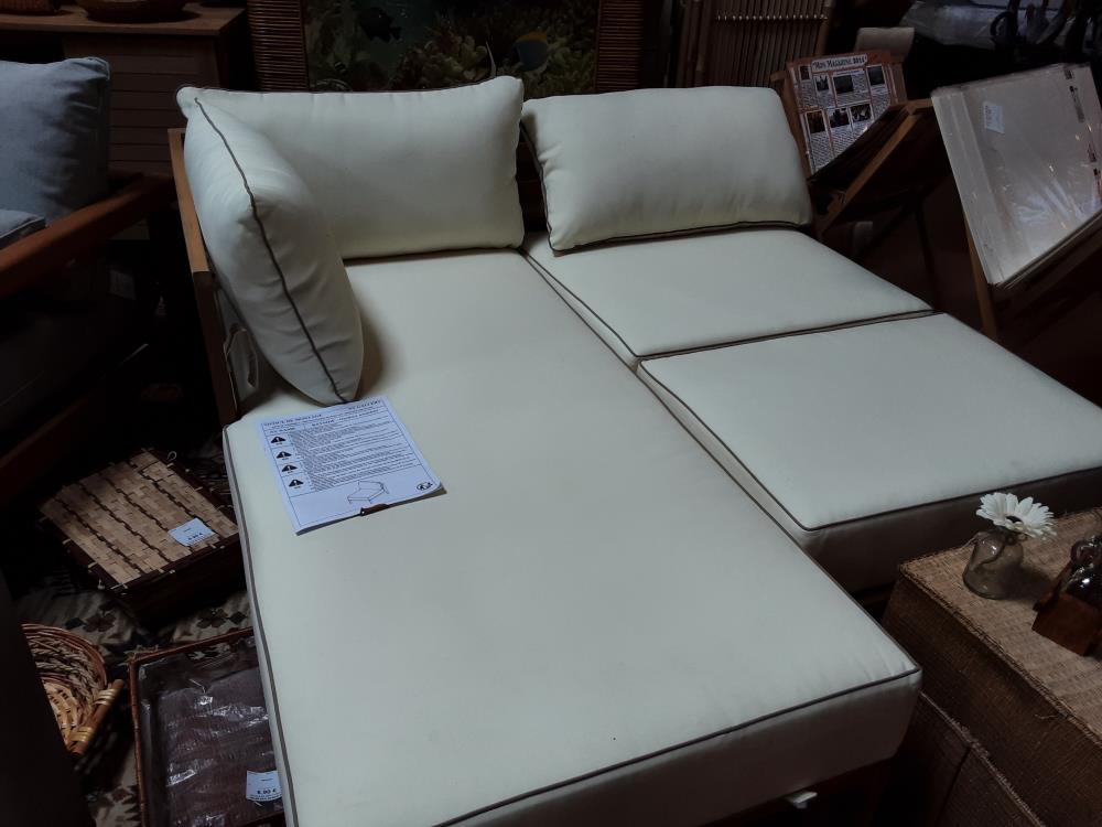 CANAPÉ D’ANGLE EXTERIEUR ACACIA MATELAS BLANC PN=1500 € 