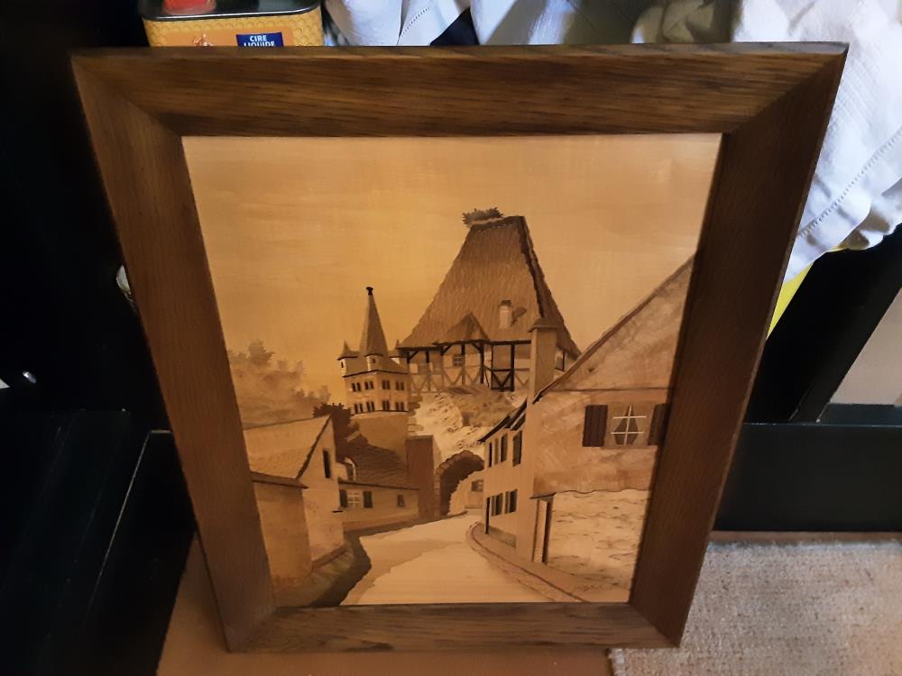 MARQUETERIE VILLAGE SIGNE JOSEPH AUFDERBRUCK