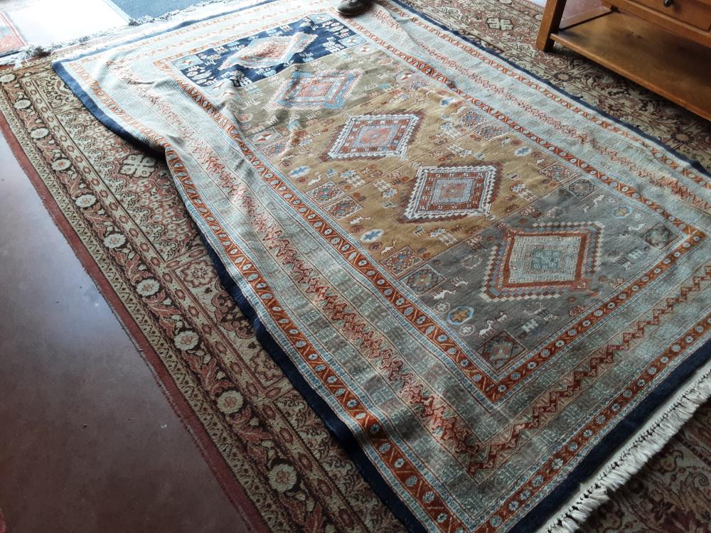 TAPIS LAINE VERT BLEU