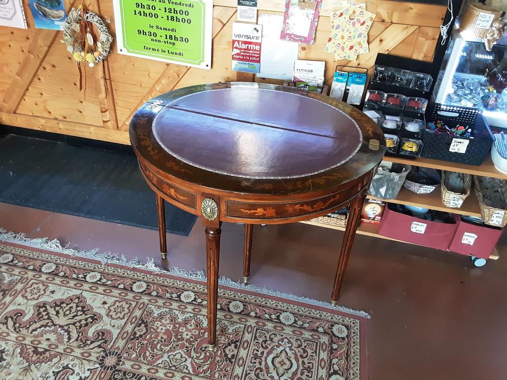 TABLE DEMI LUNE MARQUETE STYLE LOUIS 16 