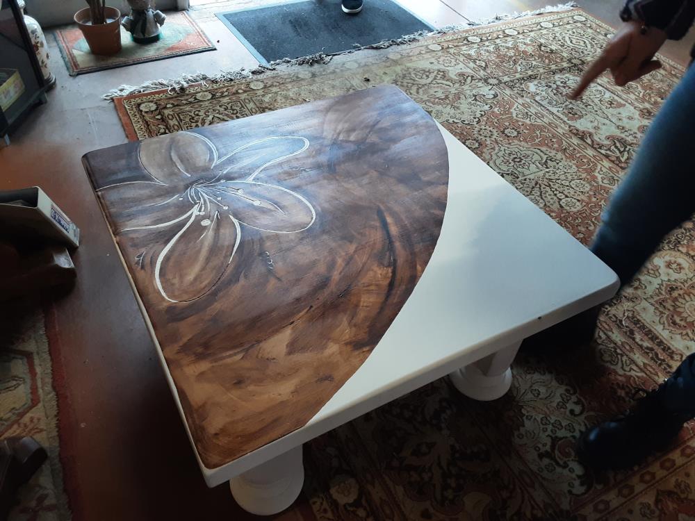 TABLE BASSE BLANCHE FLEURS