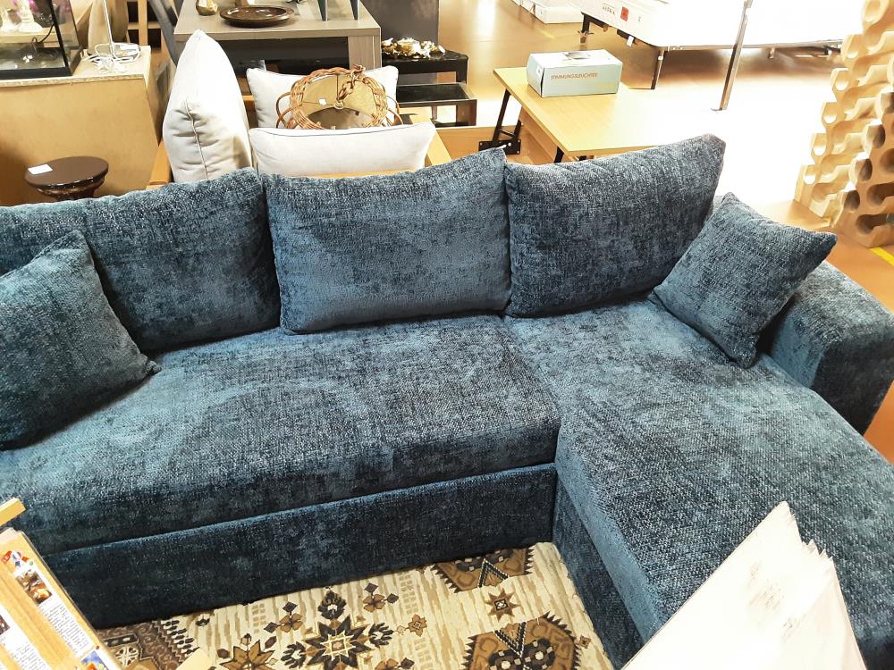 CANAPÉ ANGLE 3PLACES CONVERTIBLE LIT TISSU BLEU+ COFFRE PN 879