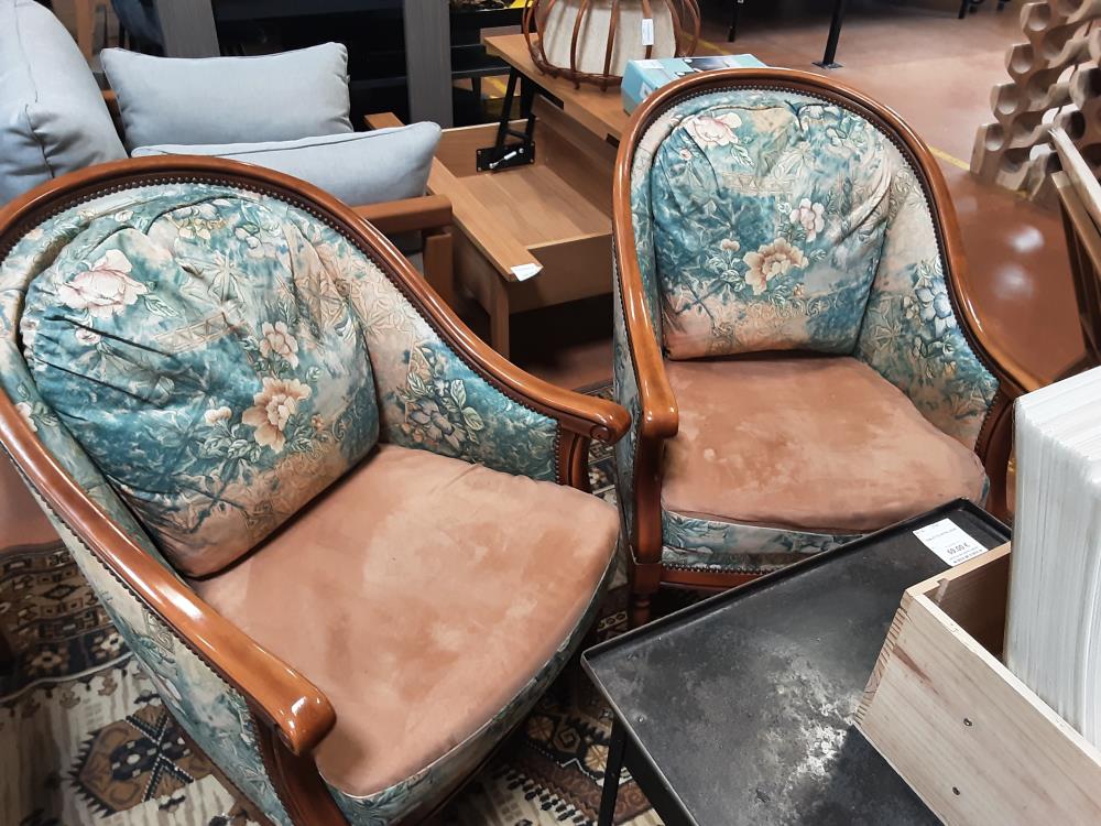 FAUTEUIL BOIS TISSUS BLEU FLEURS