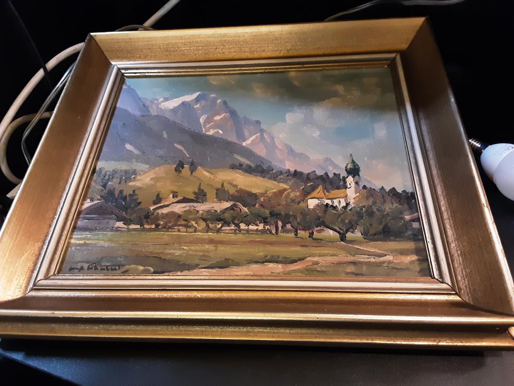 PEINTURE PAYSAGE SIGNE CADRE DORE