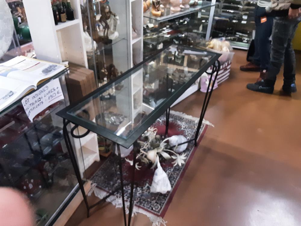 CONSOLE FER FORGEE PLATEAU VERRE