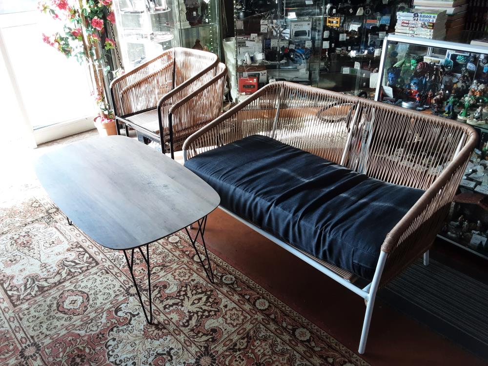 ENSEMBLE DE JARDIN 2 FAUTEUILS + BANQUETTE + TABLE BASSE