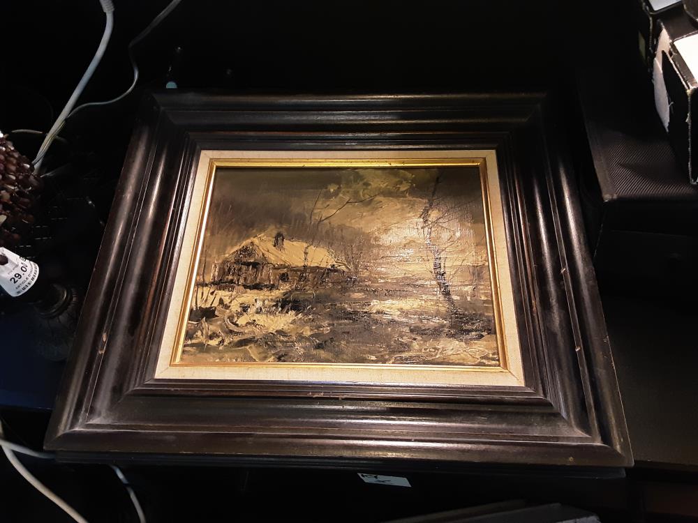 PEINTURE CABANE NEIGE SIGNÉE