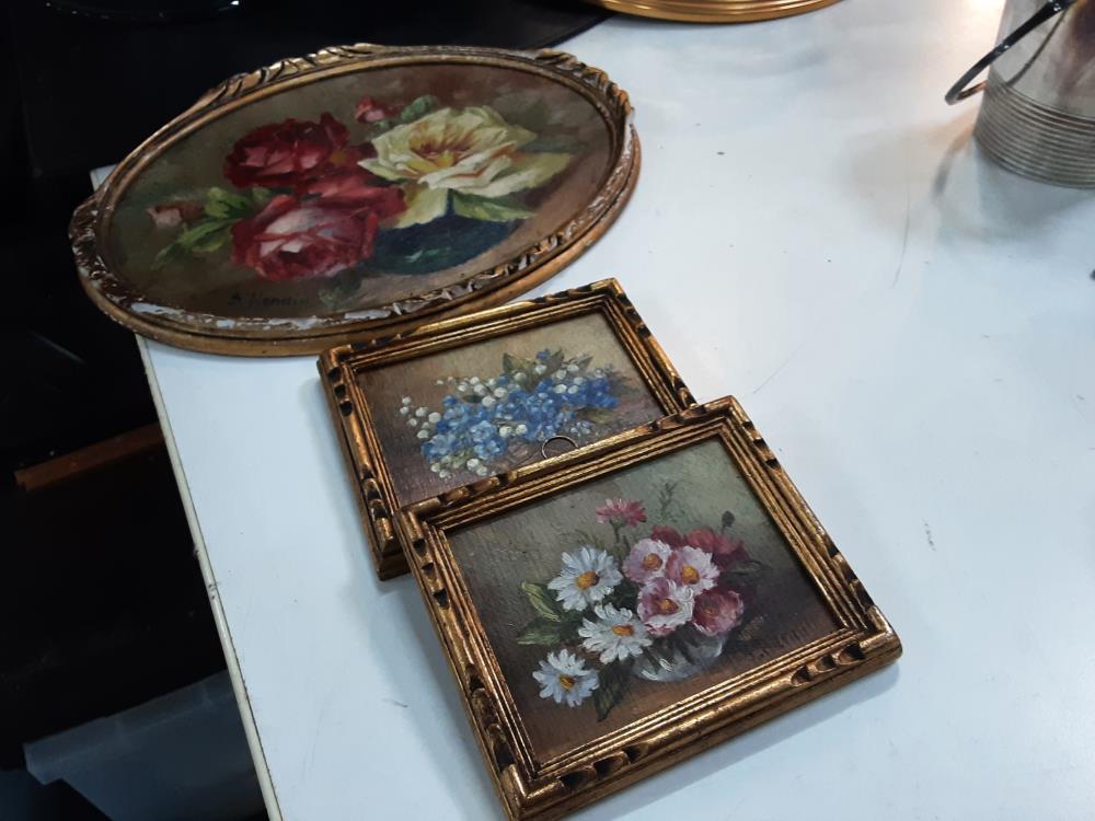 LOT DE 3 PEINTURES FLEURS