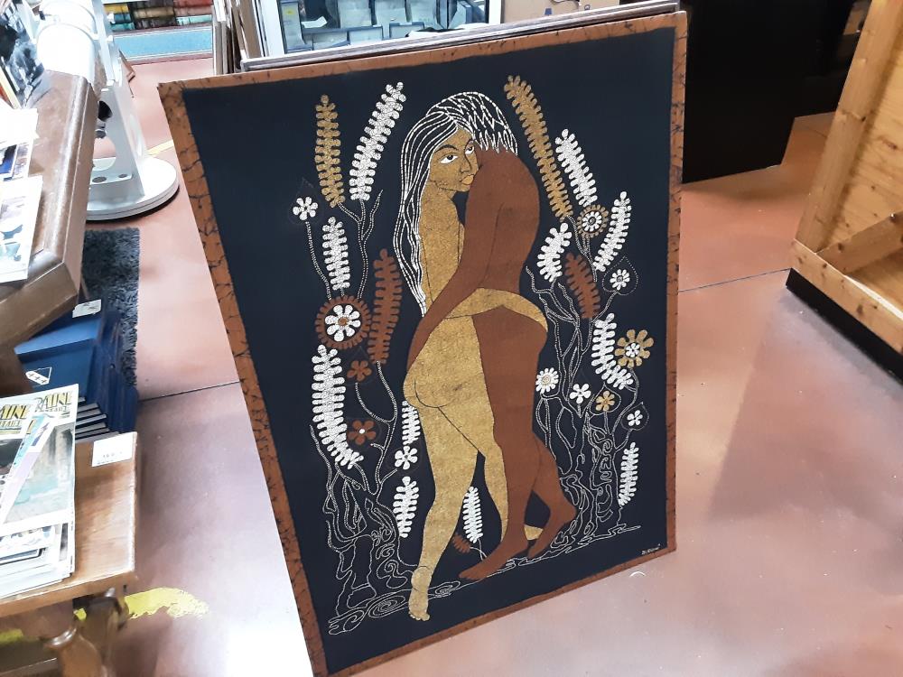 PEINTURE SUR SOIE COUPLE SIGNE BUDDHI