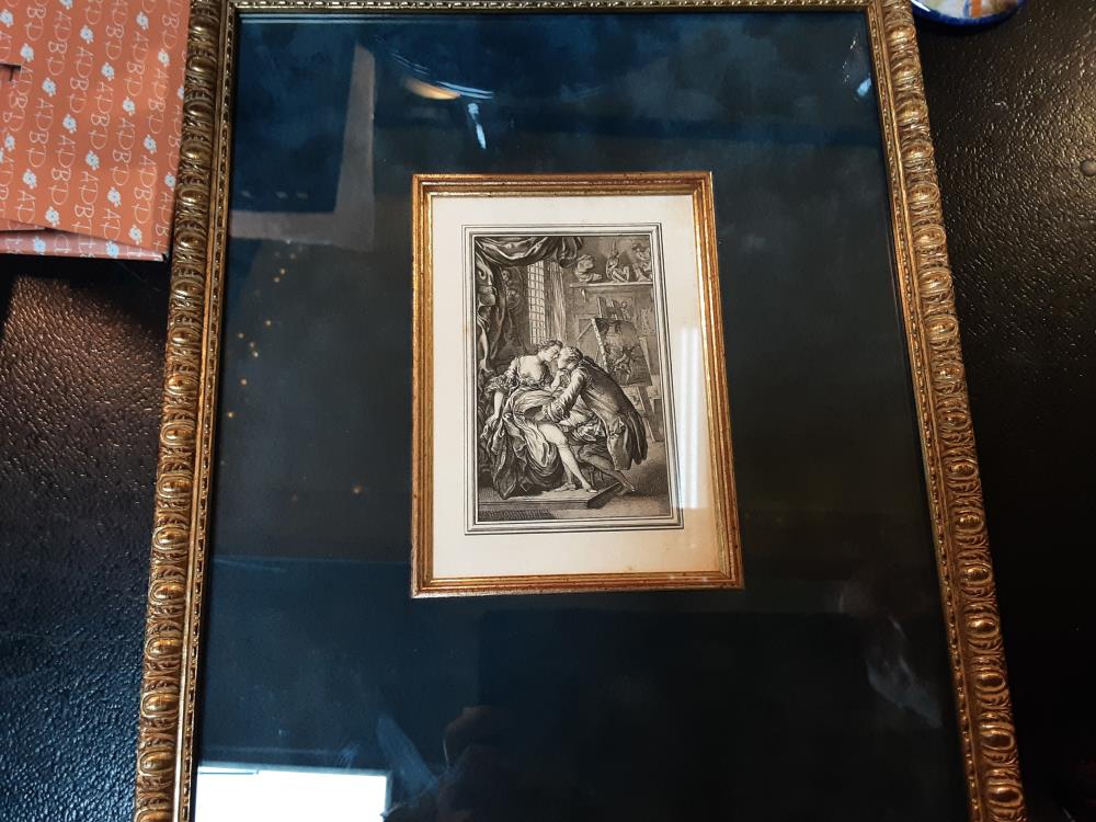 CADRE DORE GRAVURE EROTIQUE 