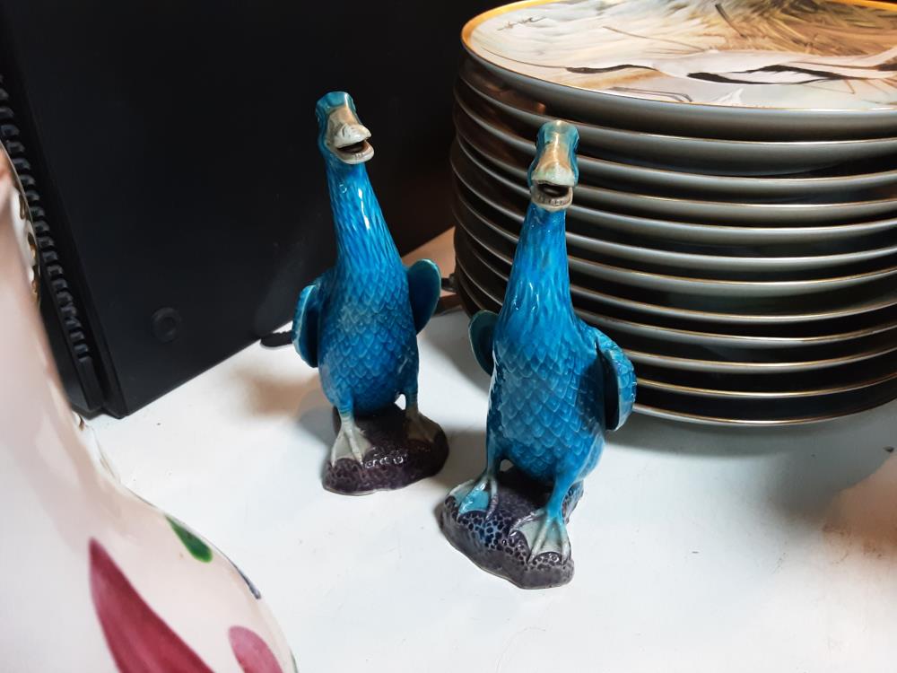 PAIRE DE 2 CANARDS CERAMIQUE BLEU