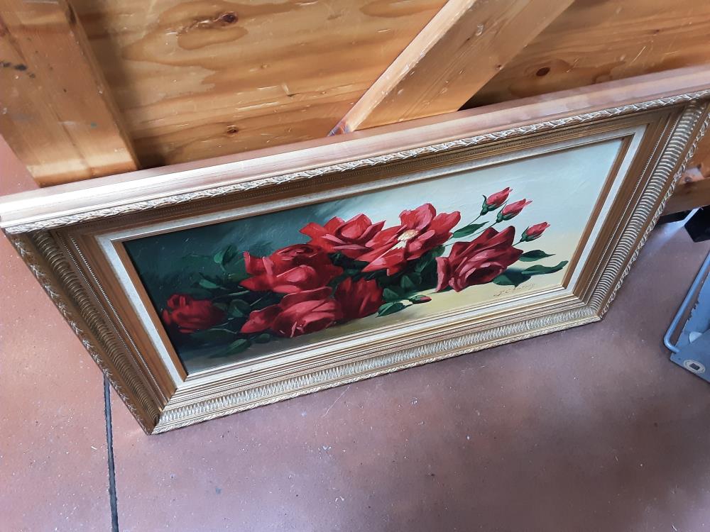 PEINTURE FLEURS CADRE DORE