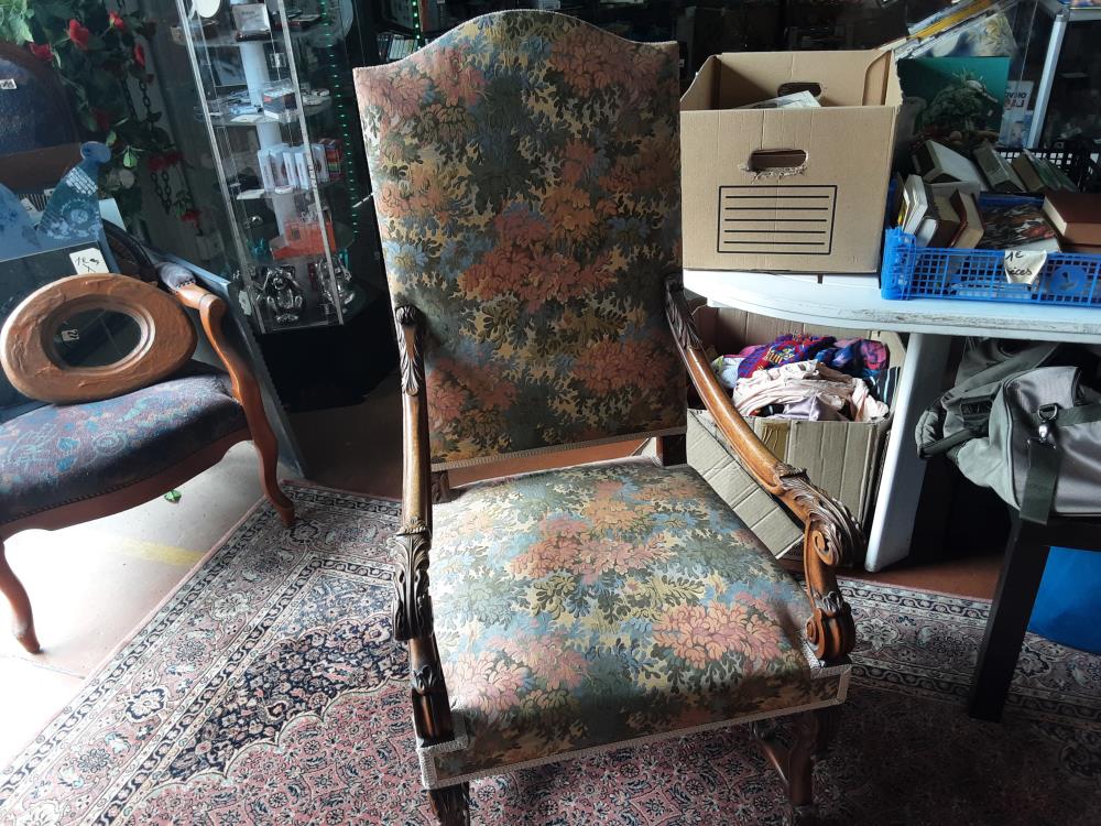 FAUTEUIL BOIS TISSUS FLEURS