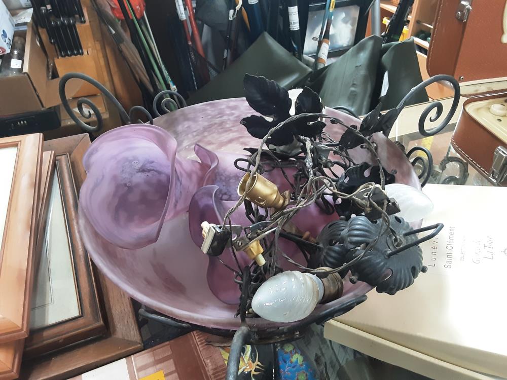 PLAFONNIER VERRE VIOLET 3 FEUX