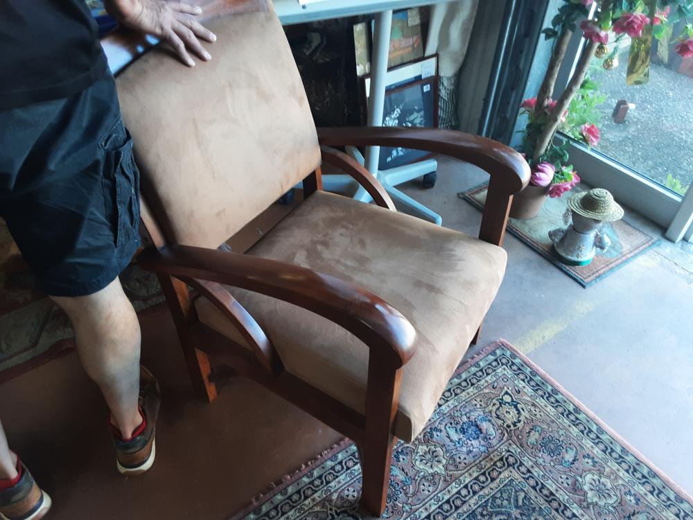 FAUTEUIL BOIS EXOTIQUE TISSUS BEIGE