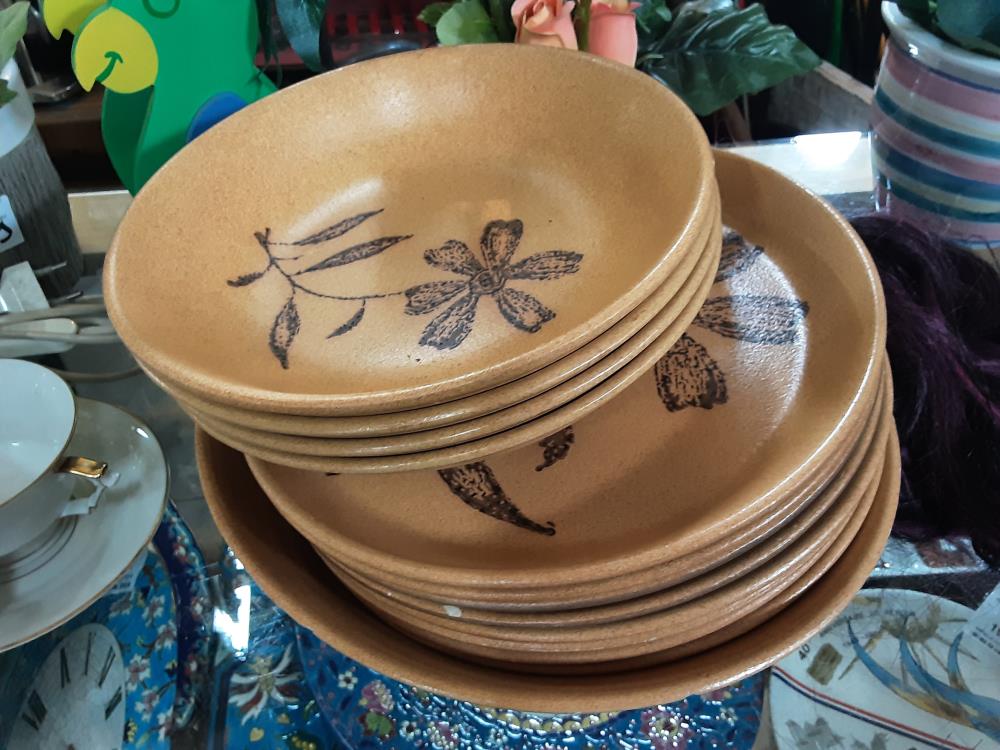 LOT ASSIETTE BEIGE FLEURIE