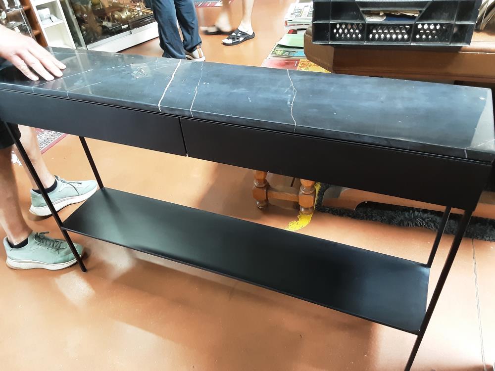 CONSOLE METALLIQUE MARBRE NOIR 2T