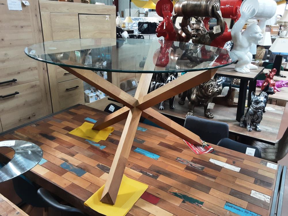 TABLE RONDE VERRE PIED BOIS