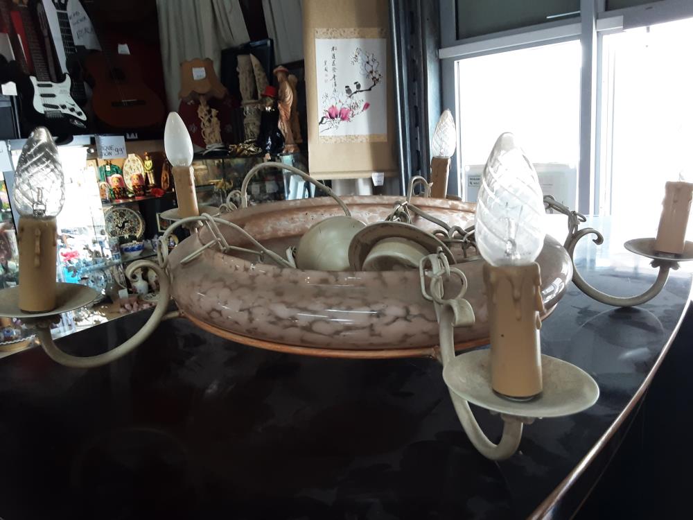 PLAFONNIER 5 FEUX VASQUE VERRE