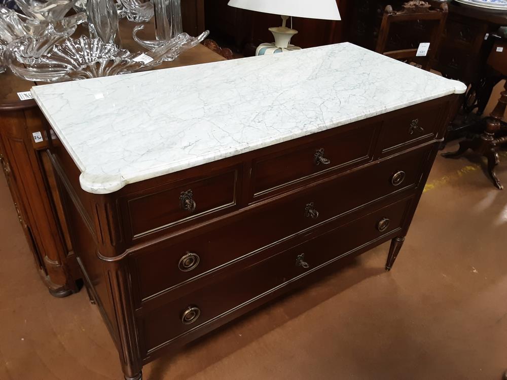 COMMODE MARBRE BLANC STYLE LOUIS XVII + CLEF