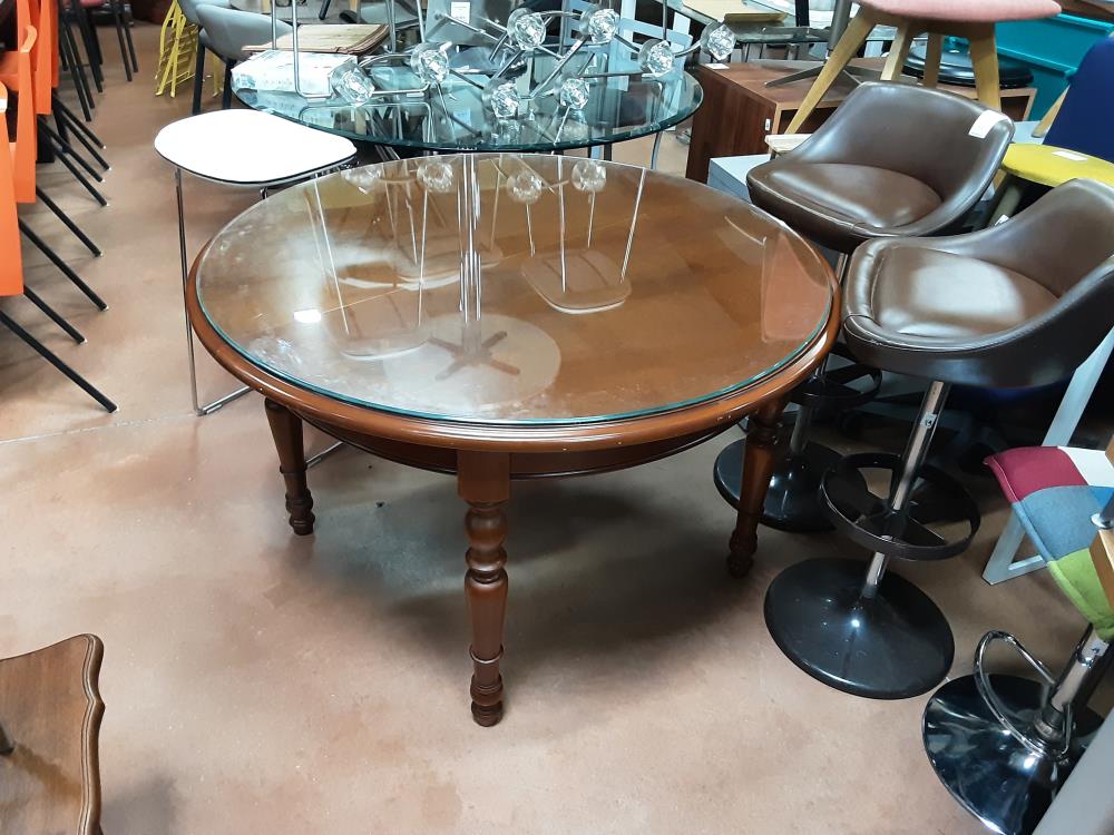 TABLE MERISIER VERRE + 1 ALLONGE 