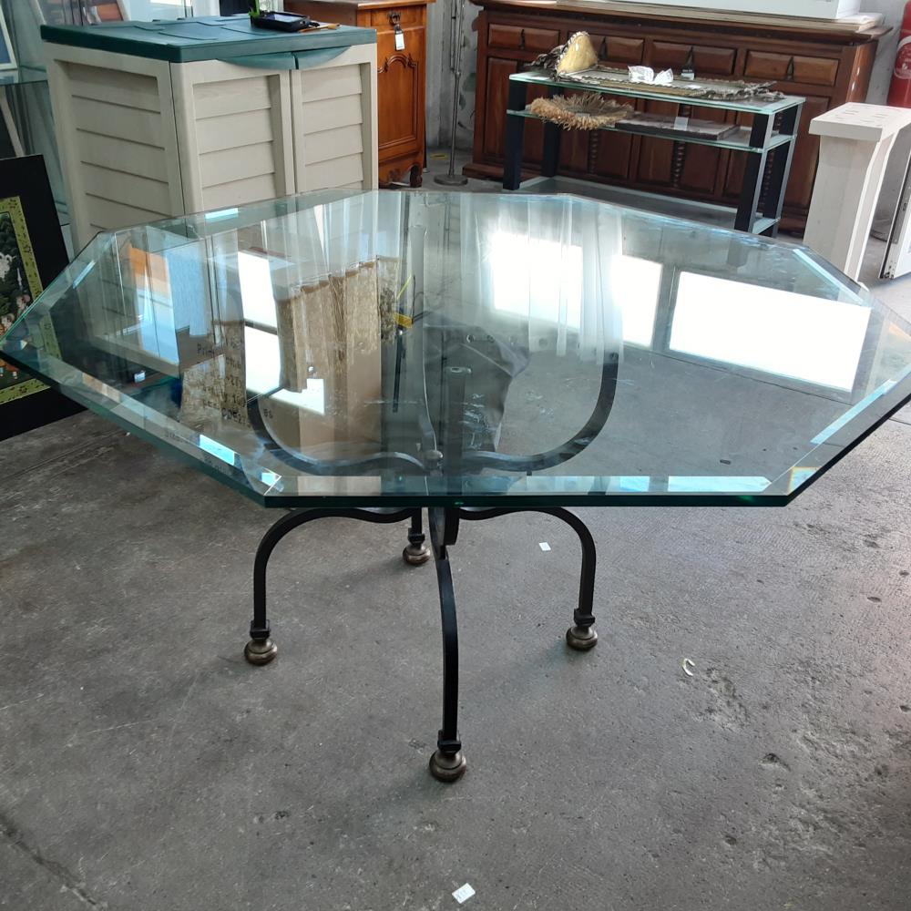 TABLE PIED FER FORGE PLATEAU HEXAGONALE 