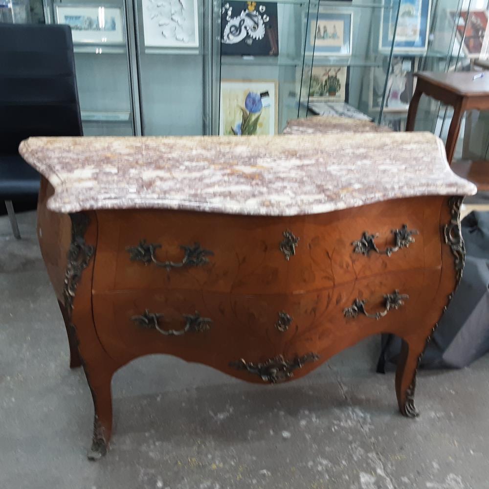 COMMODE MARQUETEE 2T MARBRE ROSE 